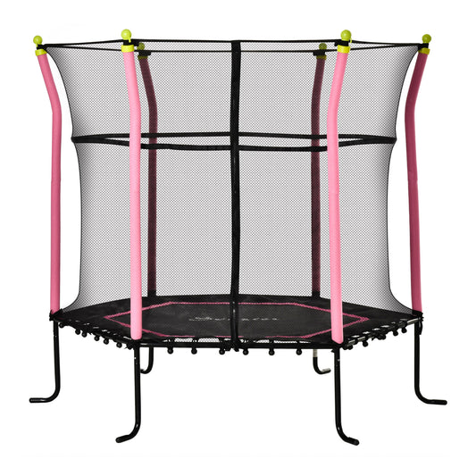 Soozier 64" Kids Trampoline Mini Indoor/Outdoor Bouncer Jumper with Enclosure Net Elastic Thick Padded Pole Gift for Child Toddler Age 3-10 Years Old Pink