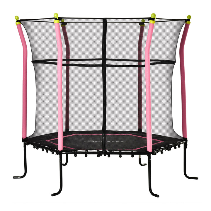 Soozier 63" Kids Trampoline Mini Indoor Bouncer Jumper with Enclosure Net Elastic Thick Padded Pole Gift for Child Toddler Age 3-10 Years Old Pink