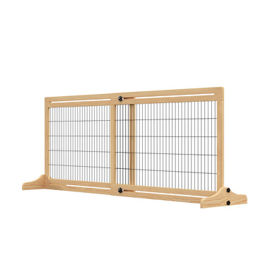 PawHut 41"-72" Wooden Freestanding Pet Gate with Support Feet, for Small Medium Dogs, Natural