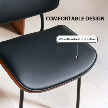 HOMCOM Dining Chairs Set of 2, Mid Century Modern Dining Room Chairs with Bentwood Back and Metal Legs for Kitchen Living Room