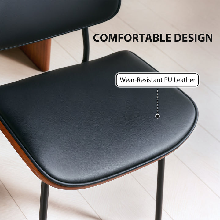 HOMCOM Dining Chairs Set of 2, Mid Century Modern Dining Room Chairs with Bentwood Back and Metal Legs for Kitchen Living Room