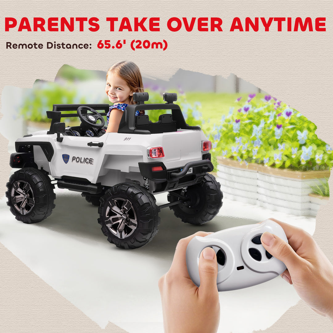 Aosom Kids 2 Seater Ride-On Car Police Truck Electric with LED Lights & MP3 for Kids White