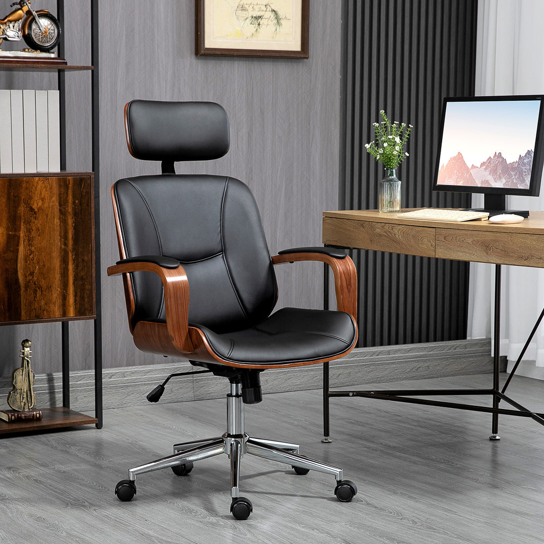 HOMCOM Office Chair, PU Leather Desk Chair with Removable Headrest, Adjustable Height, Tilt Function and with Wheels, Black