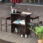 Outsunny 5 Pieces Patio Bar Set, Outdoor PE Rattan Wicker High Top Outdoor Table and Chairs Outdoor Bar Set with Tempered Glass Top Bar Table and Shelves, 4 Bar Chairs, Dark Brown