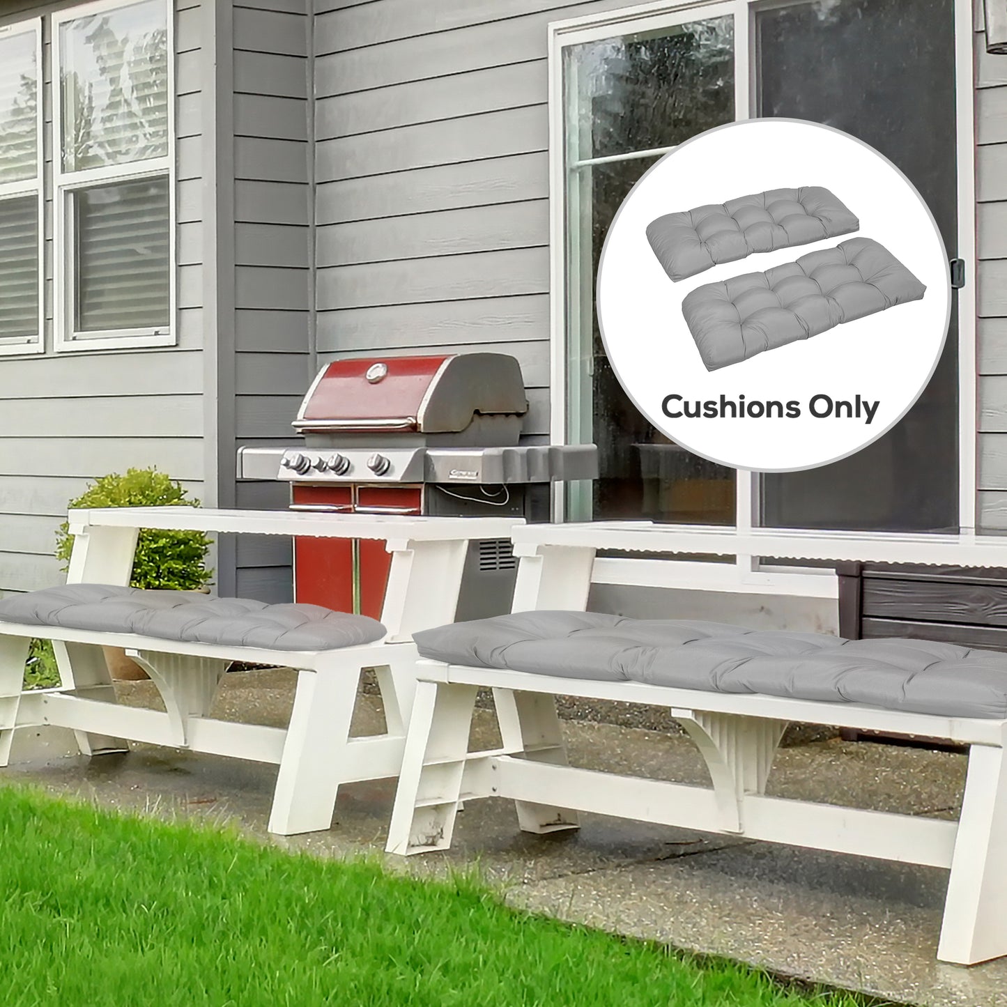 Outsunny Set of 2 Patio Bench Replacement Cushions, 2 Seater Outdoor Loveseat Cushion Seat Pad, 43" x 19" x 3", Gray