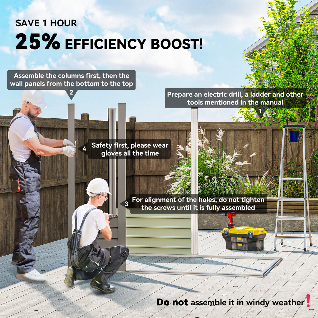 Outsunny 6 x 4FT Galvanized Garden Storage Shed, Metal Outdoor Shed with Double Doors and 2 Vents, Grey