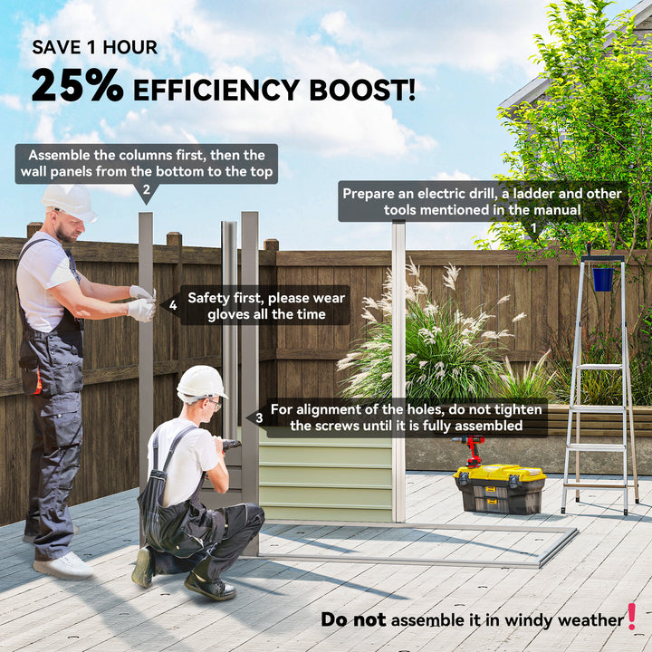 Outsunny 6 x 4FT Galvanized Garden Storage Shed, Metal Outdoor Shed with Double Doors and 2 Vents, Grey