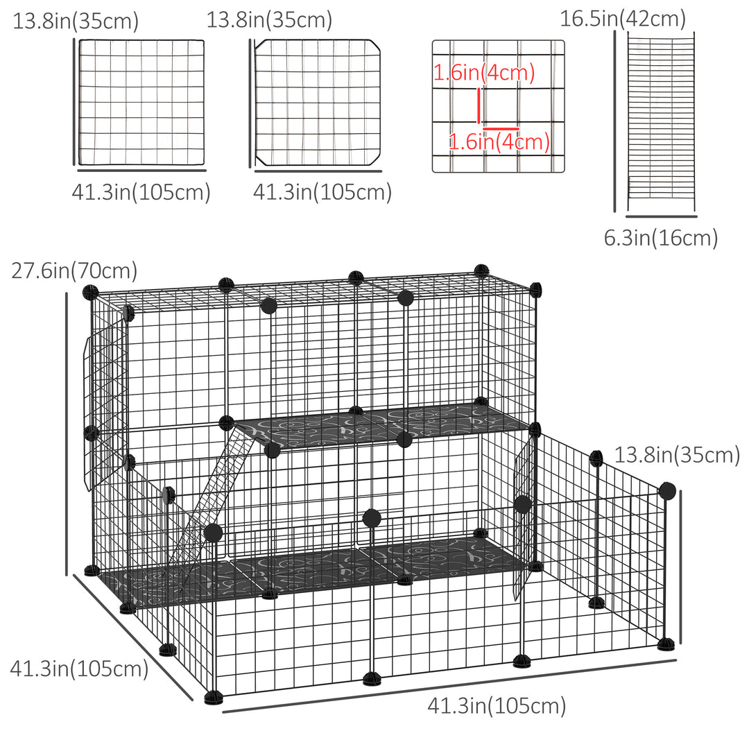 PawHut Small Animal Cage Rabbit Cage with Door, Guinea Pig Playpen, Small Animal Fence for Bunny, Chinchilla, Freret, Chinchilla, Indoor and Outdoor Use, Total 31 Panels, 41.3" x 41.3" x 27.6"