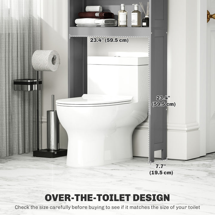 kleankin Modern Over The Toilet Storage, Bathroom Cabinets Over Toilet with Open Shelves and Double Door Cabinet, White