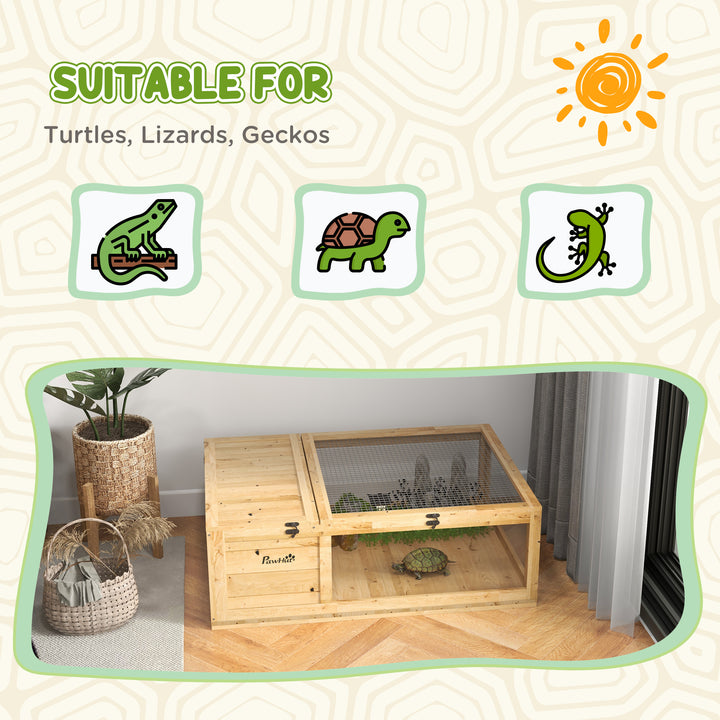 PawHut Wood Tortoise House for Lizards, Geckos, Indoor Outdoor Use, 35.8" x 23.8" x 12.6", Yellow