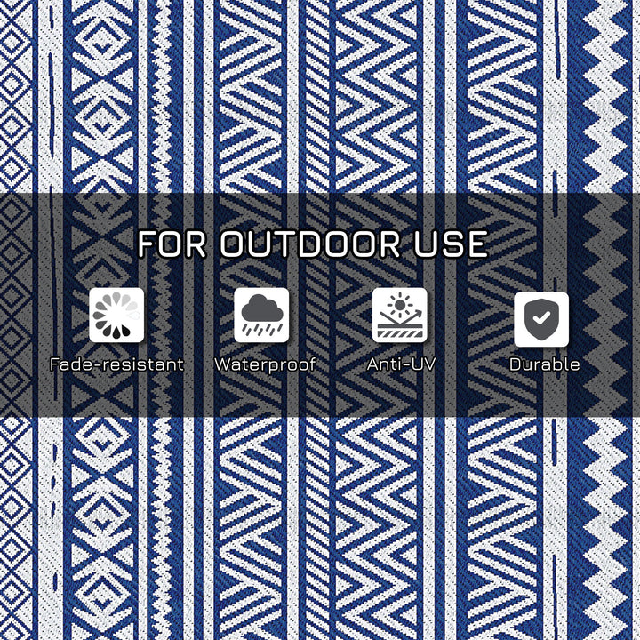 Outsunny Reversible Outdoor Rug, Patio Floor Mat, 6' x 9' Plastic Rug for Backyard, Deck, Beach, Camping, Dark Blue and White