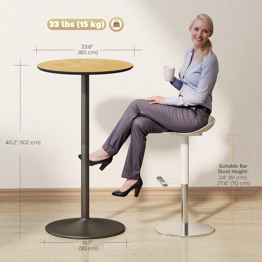 HOMCOM Round Table for 2, 40.2 Inch Bar Height Pub Table with Steel Frame, Non-Slip Base for Living Room, Kitchen, Natural Wood