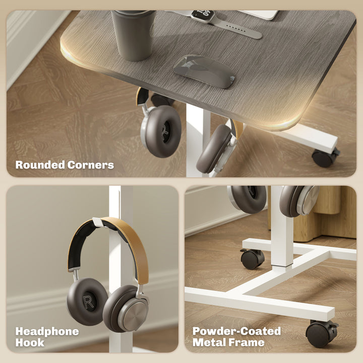 HOMCOM Height Adjustable Standing Desk, Pneumatic Sit Stand Desk with Wheels and Headphone Hook for Home Office, Natural