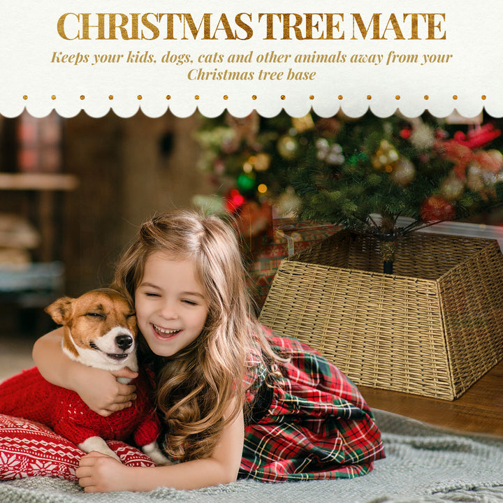 HOMCOM Rustic Christmas Tree Skirt, Plastic Christmas Tree Collar for Party, Holiday, Home Decoration, Natural