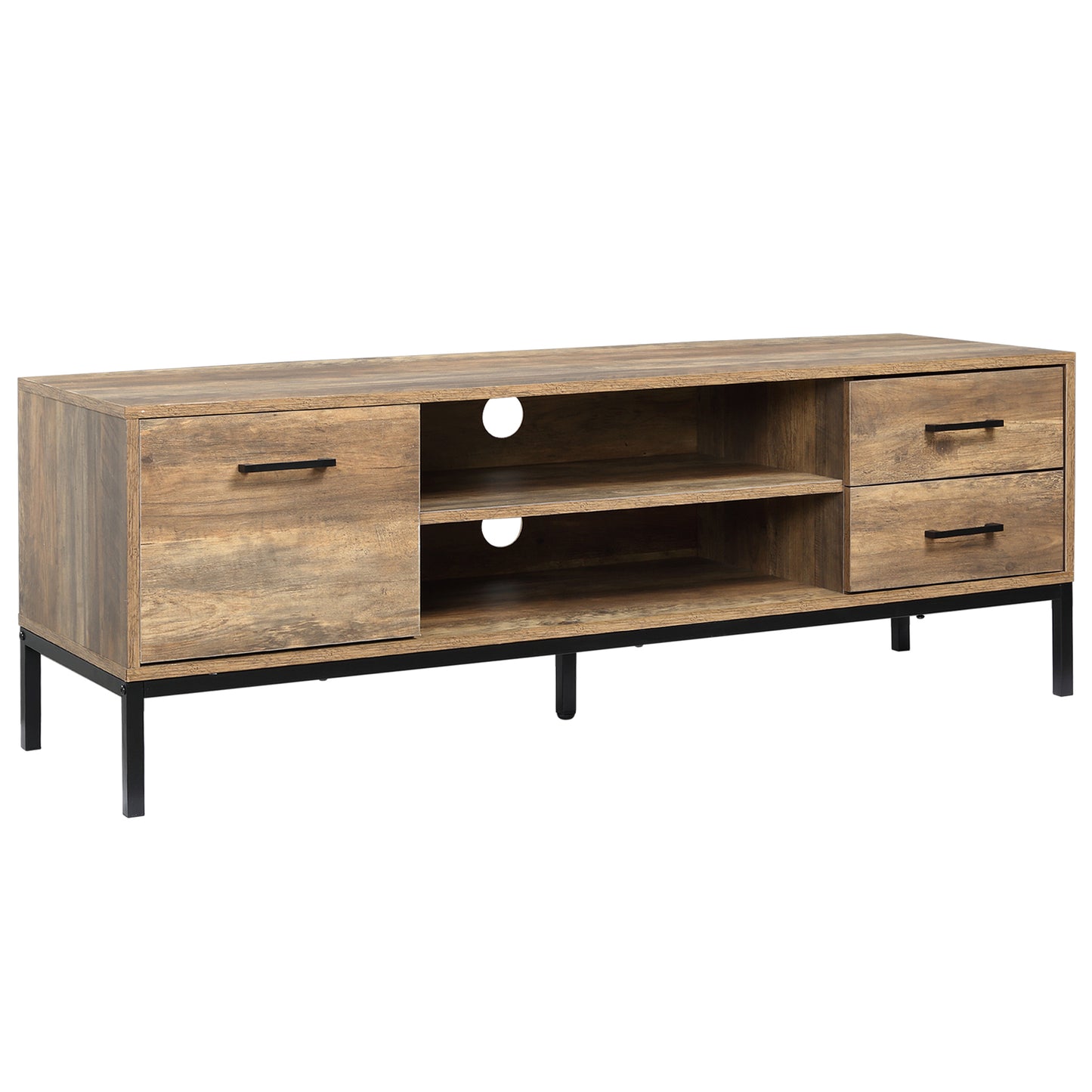 HOMCOM TV Stand for TV up to 50 Inches, TV Cabinet with Door, Open Storage and Drawers, TV Table with Steel Legs, Dark Walunt