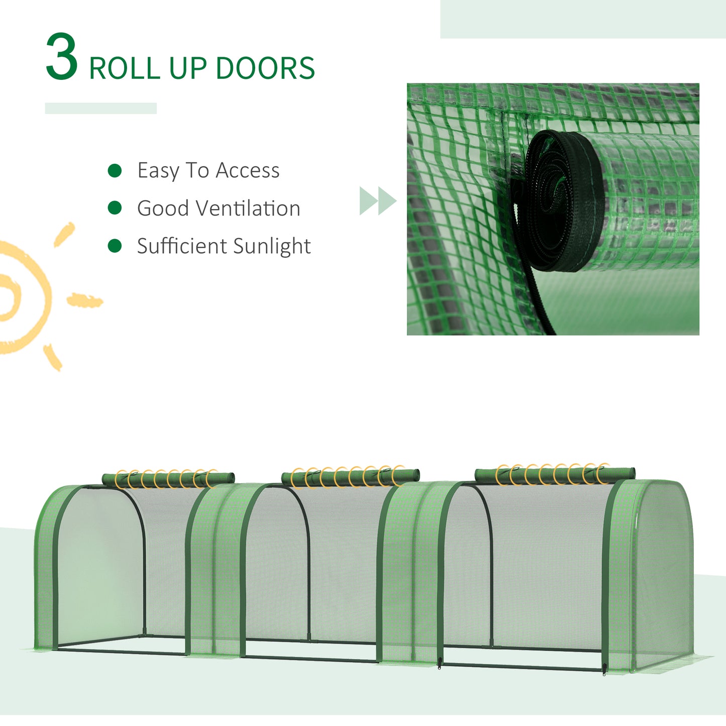 Outsunny 138"x39"x32" Transparent PVC Mini Tunnel Greenhouse Garden Green Grow Shed Portable Plant Flower Warm House Steel Frame Zipped Doors
