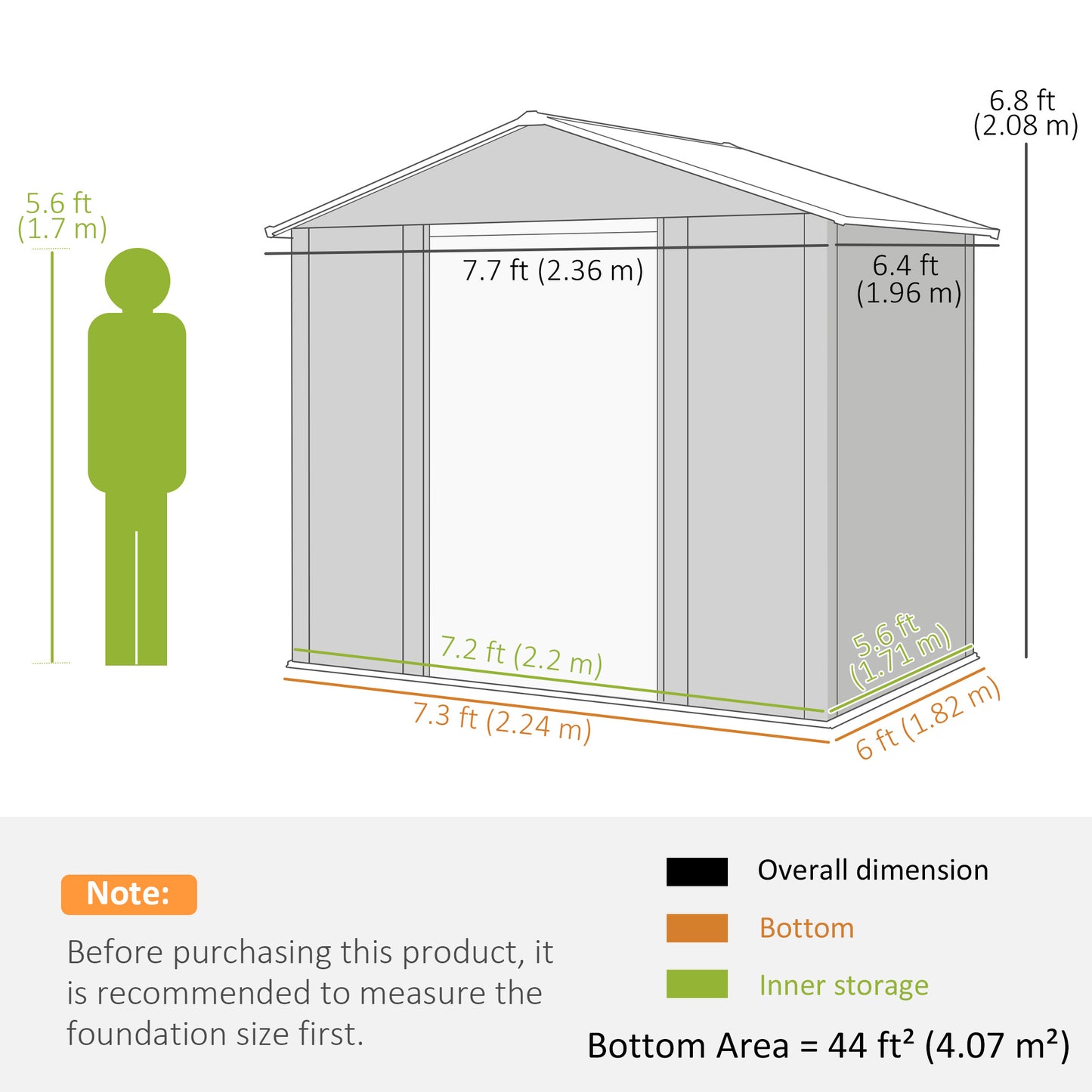 Outsunny 7.7' x 6.5' Outdoor Metal Garden Shed House Hut Gardening Tool Storage with Ventilation, Light Grey
