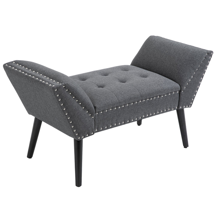 HOMCOM Modern Upholstered Bench, End of Bed Bench for Bedroom, Hallway Bench with Arms and Nailhead Trim