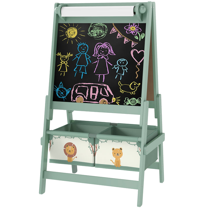 Qaba Art Easel for Kids, Double-Sided Whiteboard & Chalkboard with Paper Roll, 2 Storage Boxes, Gift for Boys, Girls, Pink