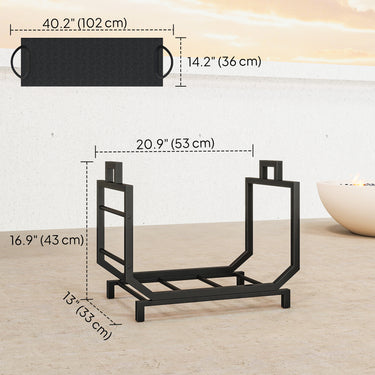 Outsunny Firewood Rack Outdoor, Heavy-Duty Log Holder with Log Tote Bag for Fireplace, Indoor Fire Wood Storage Rack