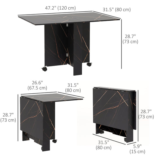 HOMCOM Foldable Dining Table, Drop Leaf Folding Side Table Console Writing Desk with 2 Wheels for Kitchen, Dining Room