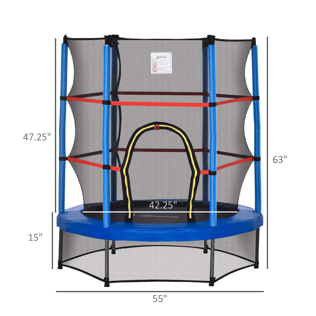 Outsunny 55" Kids Trampoline with Enclosure Net for Indoor/Outdoor, Trampoline for Boys and Girls Age 3-6 Years, Blue