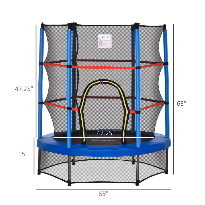 Outsunny 55" Kids Trampoline with Enclosure Net for Indoor/Outdoor, Trampoline for Boys and Girls Age 3-6 Years, Blue