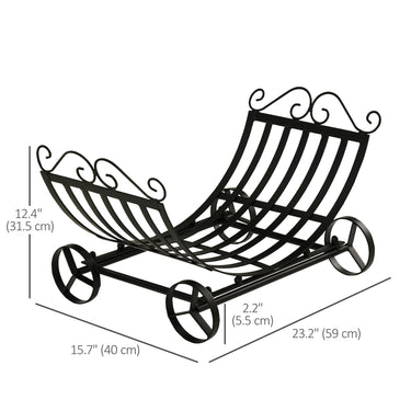 Outsunny 23" Firewood Log Rack Curved Fireplace Log Holder Stylish Wood Storage Carrier with Scrolls, for Outdoor and Indoor Use, Black