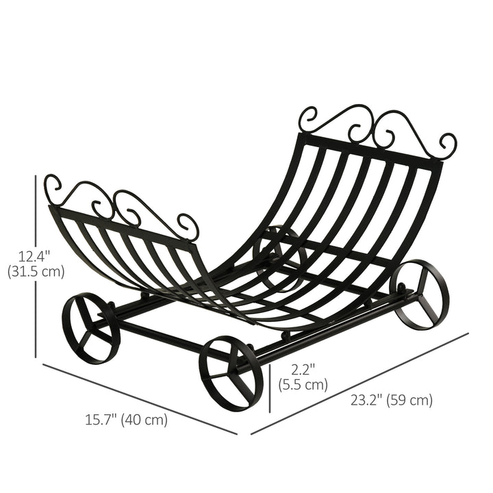 Outsunny 23" Firewood Log Rack Curved Fireplace Log Holder Stylish Wood Storage Carrier with Scrolls, for Outdoor and Indoor Use, Black