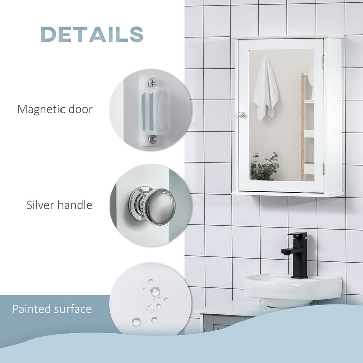 kleankin Bathroom Mirror Cabinet, Wall Mounted Medicine Cabinet with Door and Shelves, White