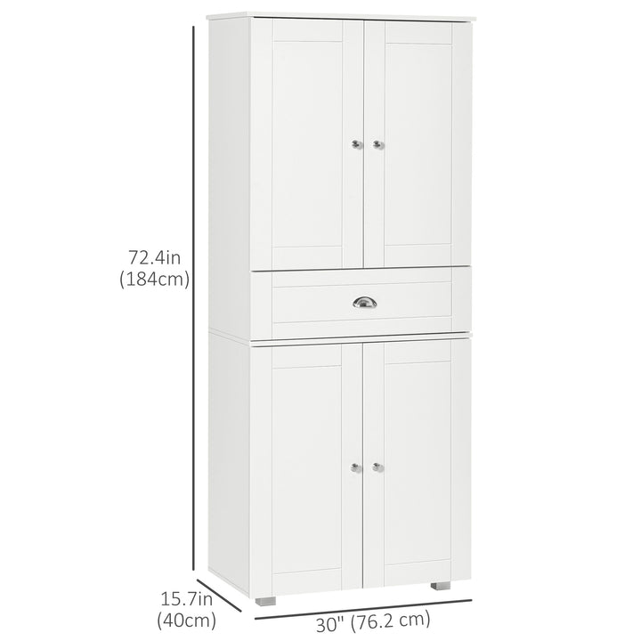 HOMCOM 72" Kitchen Pantry Cabinet, Modern Kitchen Pantry Storage Cabinet with 4 Doors and 3 Adjustable Shelves, White