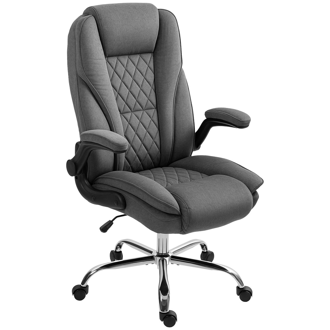HOMCOM Executive Office Chair, Desk Chair with Flip-up Armrest, Diamond Fabric Computer Chair for Home Office, Dark Grey
