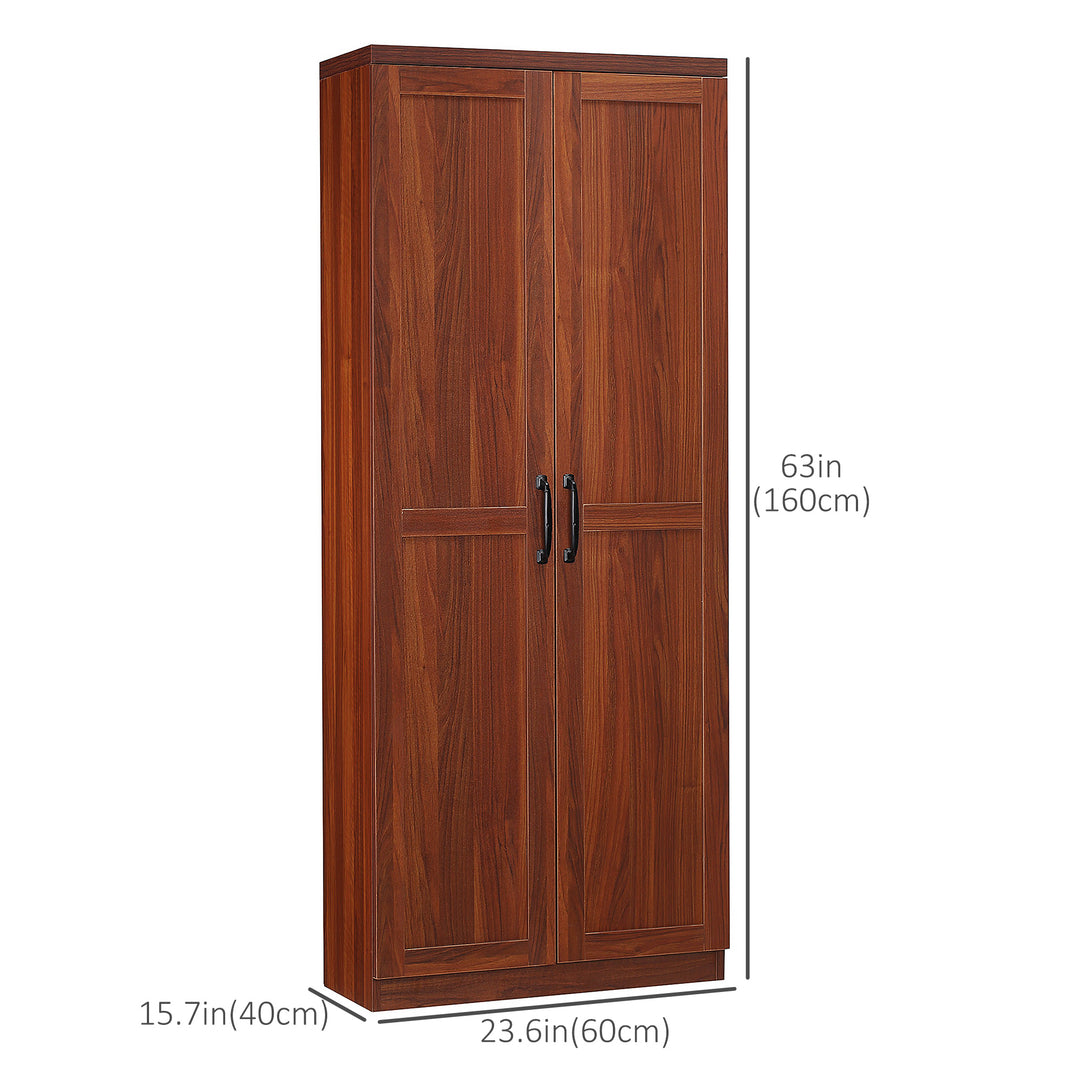 HOMCOM 63" Kitchen Storage Cabinet, 5-tier Pantry Cabinet with Doors and Adjustable Shelves for Dining Room, Distressed White