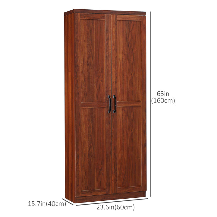 HOMCOM 63" Kitchen Storage Cabinet, 5-tier Pantry Cabinet with Doors and Adjustable Shelves for Dining Room, Distressed White