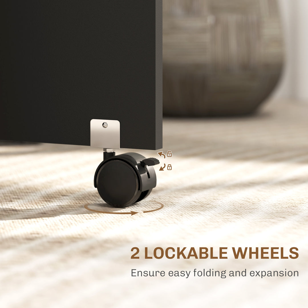 HOMCOM Extendable Dining Table, Collapsible Folding Table w/ 2-tier Shelves and Rolling Casters, Grey