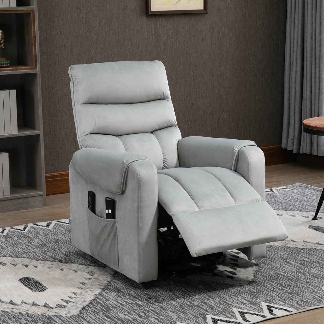 HOMCOM Lift Chair for Elderly, Massage Recliner Chair with 8 Vibration Points, Footrest, Remote Control, Side Pockets, Grey