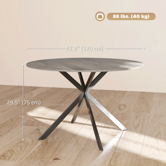 HOMCOM 47" Round Kitchen Table for 4, Industrial Dining Table with Steel Legs for Dining Room, Grey Wood Grain and Black
