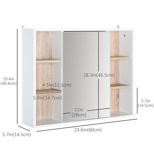 HOMCOM Wall-Mounted Bathroom Medicine Cabinet with Mirror, Over Toilet Bathroom Vanity Cabinet White & Oak