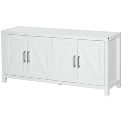 HOMCOM Sideboard Cabinet Buffets Table with Barn Style Doors TV Cabinet Stand for TVs up to 65" with 4 Cable Holes White