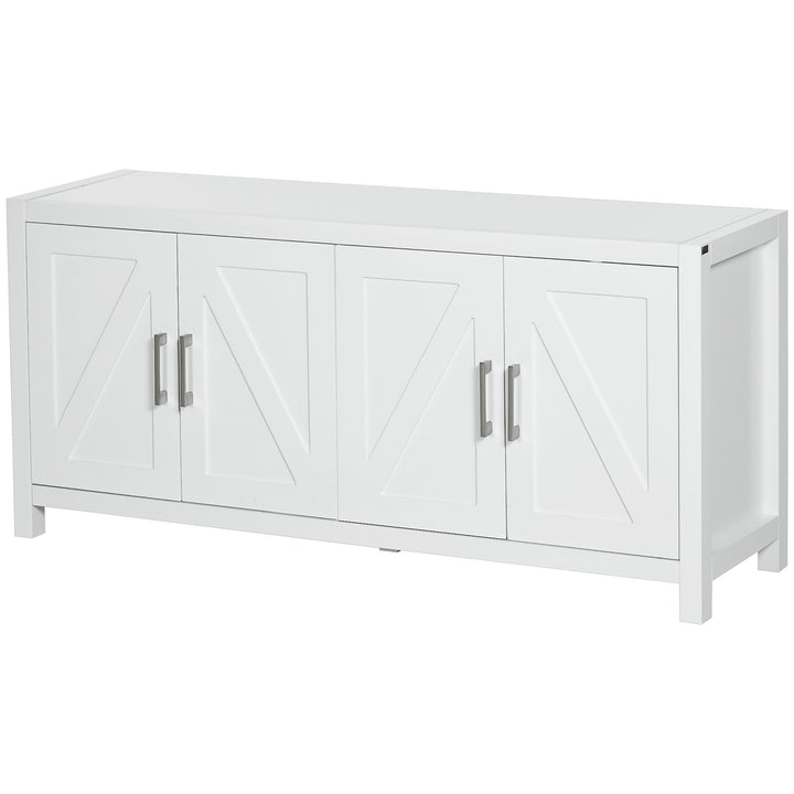 HOMCOM Sideboard Cabinet Buffets Table with Barn Style Doors TV Cabinet Stand for TVs up to 65" with 4 Cable Holes White