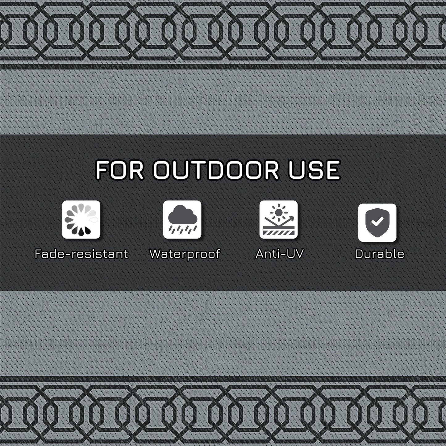 Outsunny Portable Outdoor Rug with Carrying Bag, 9' x 12' Reversible Mat, Waterproof Plastic Straw RV Rug for Backyard, Deck, Picnic, Beach, Camping, Black and Grey