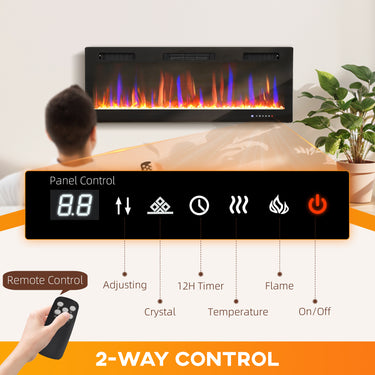 HOMCOM 50" Thin Electric Fireplace, Freestanding, Wall Mounted Fireplace Heater with Eco Mode, Auto Switch, Remote, 1500W