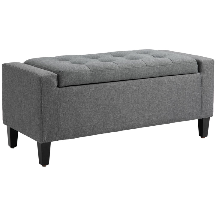 HOMCOM Storage Ottoman Bench, Linen Upholstered Bench with Tufted Design, Brown
