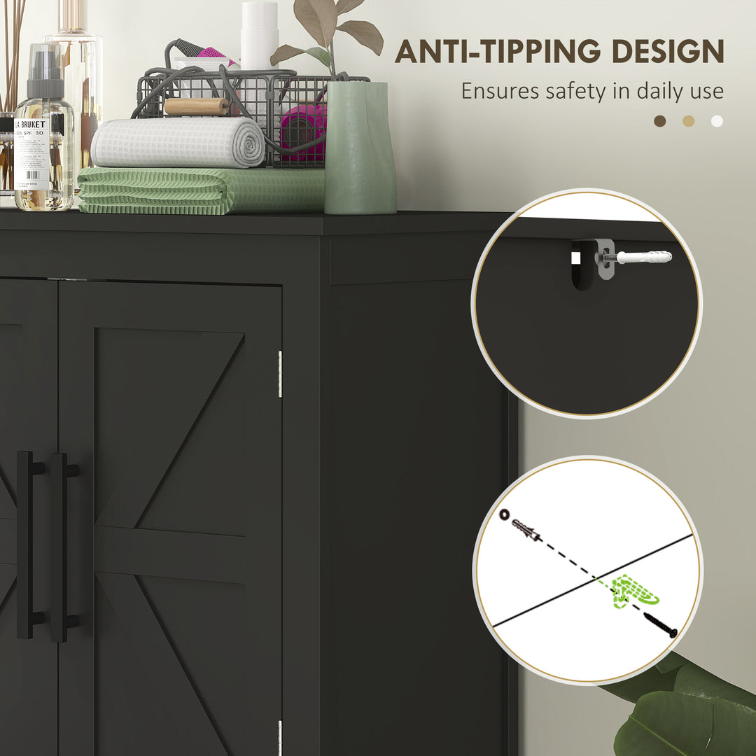 HOMCOM Farmhouse Bathroom Storage Cabinet, Bathroom Floor Cabinet with Barn Doors and Adjustable Shelf, Black
