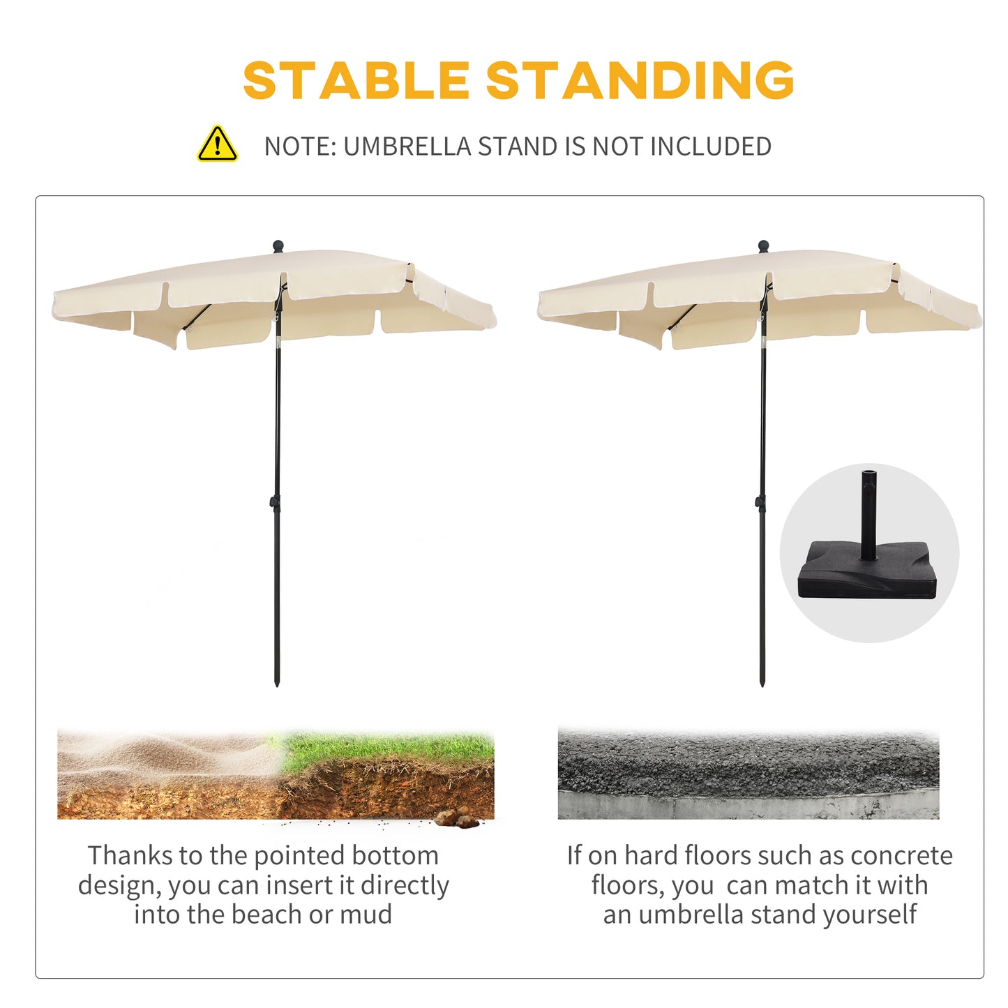 Outsunny 6.5x4ft Rectangle Patio Umbrella Aluminum Tilt Adjustable Garden Parasol  Sun Shade Outdoor Canopy Cream White