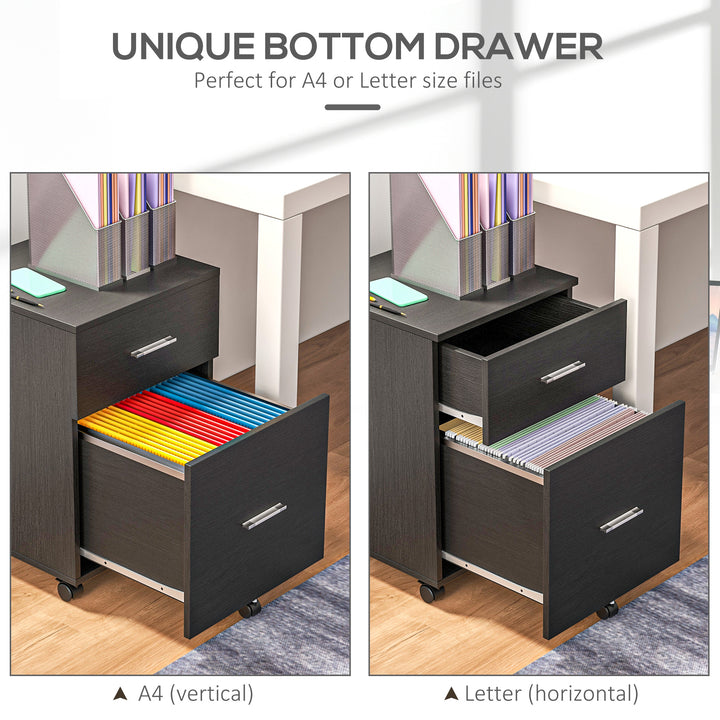 Vinsetto Mobile Filing Cabinet, Vertical File Cabinet with 2 Drawers, Wheels, for Letter or A4 File, Natural