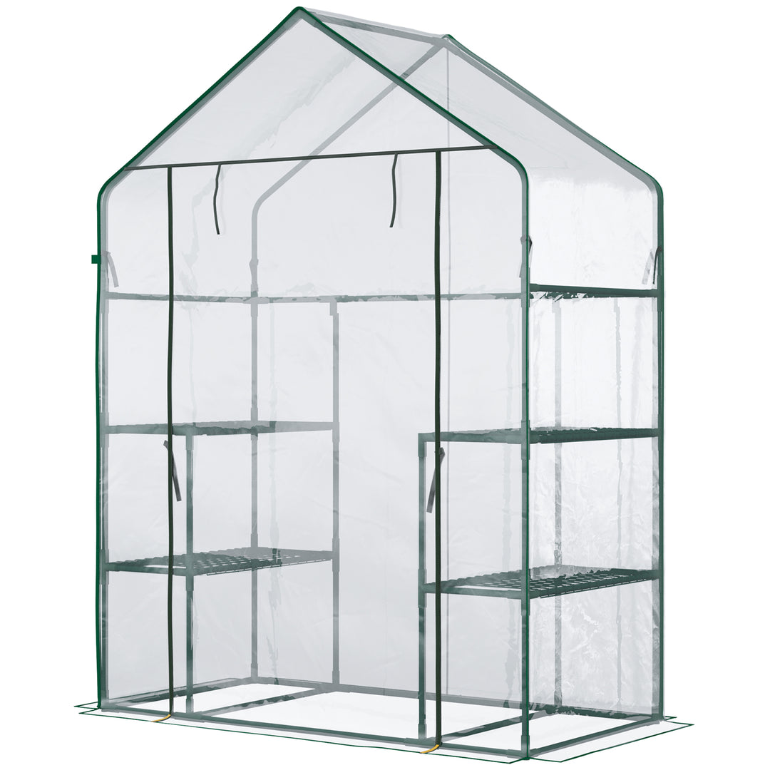 Outsunny 56" x 29" x 77" Walk-in Greenhouse, Mini Greenhouse with 4 Shelves, Roll-Up Door and Weatherized Cover, Clear