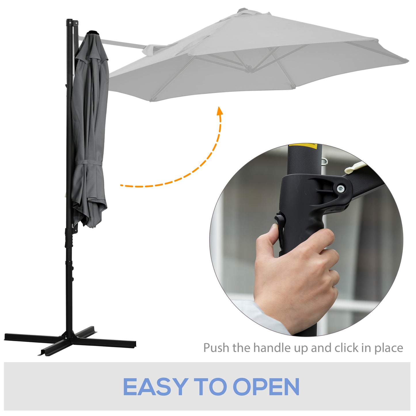 Outsunny 8.5FT Outdoor Cantilever Roma Parasol with 360Â° Rotation and Cross Base, Offset Patio Umbrella for Garden, Dark Grey