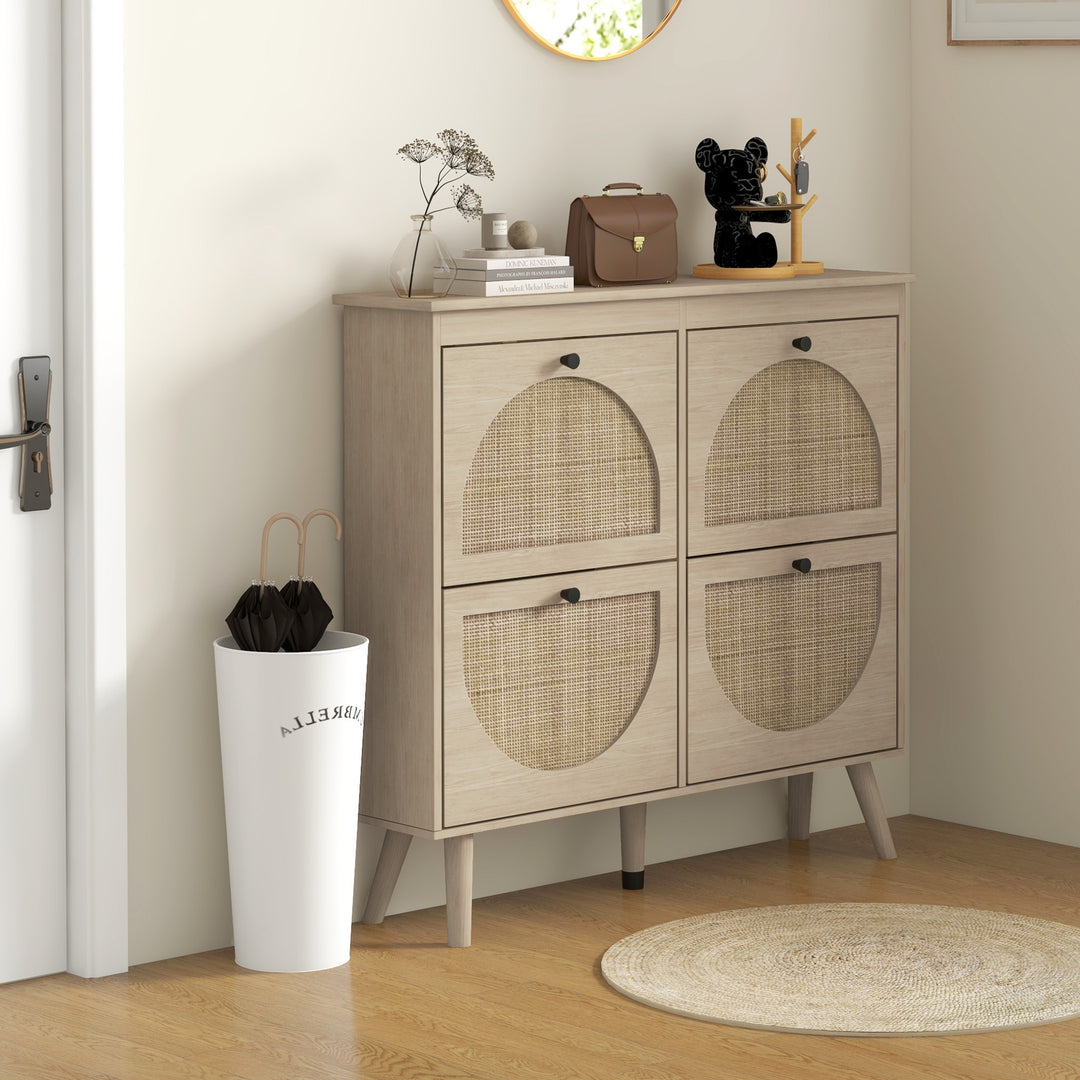 HOMCOM Shoe Cabinet for entryway, Shoe Storage Cabinet with 4 Flip Drawers and Adjustable Shelves for 20 Pairs of Shoes, Oak