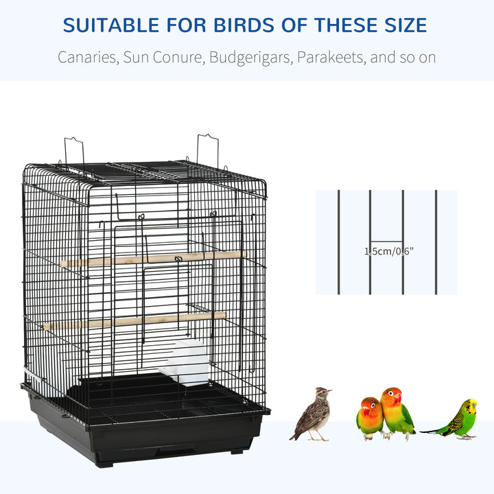 PawHut 23" Bird Cage Flight Parrot House Cockatiels Playpen with Open Play Top and Feeding Bowl Perch Pet Furniture Black